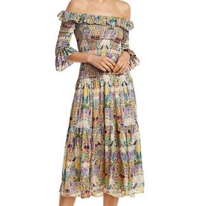 Chufy Inka Off Shoulder Broadcloth Midi Dress ruffle neckline and cuffs